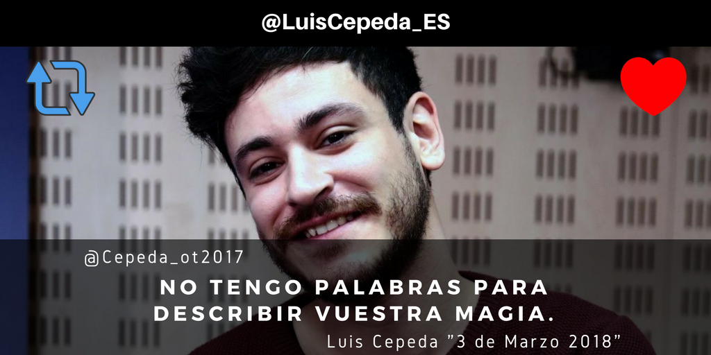 LuisCepeda_ES's tweet photo. 🎼Sigamos haciendo magia.🎧 

▶ https://t.co/HBdcfpS9uI      ◀

1 RT = 1 VOTO
1000 RT = 1000 VOTOS
@Cepeda_ot2017  #OTDirecto12A #THOSFansCepeda12A https://t.co/1vyhae1S56