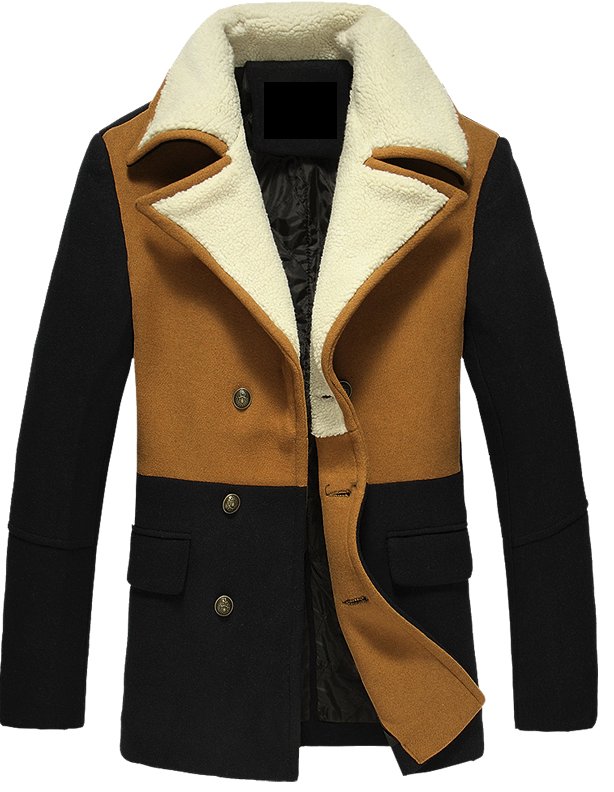 _ FASHION 2TONE BRITISH STYLE TAN BLACK THICK WOOL PEA COAT http//www