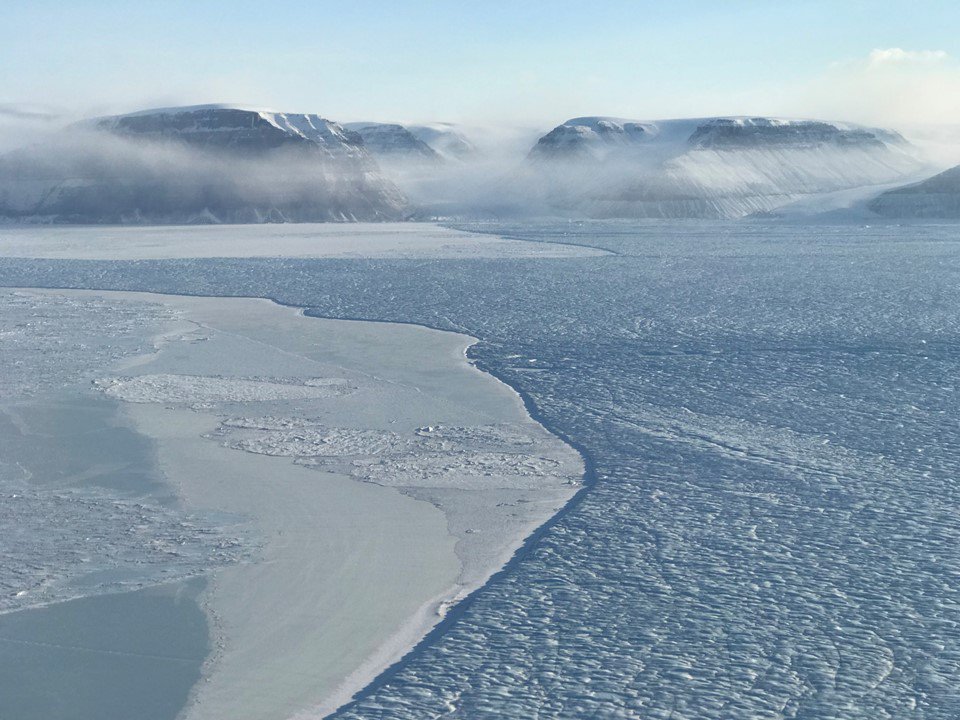 DrBrookeMedley's tweet photo. Stunning photo of the Petermann Glacier calving front by @NASA Operation IceBridge Project Scientist, Nathan Kurtz.  

Best of luck in Fairbanks, #IceBridge, and keep up the good work!  🤗🤗 https://t.co/siOmEFTb9u