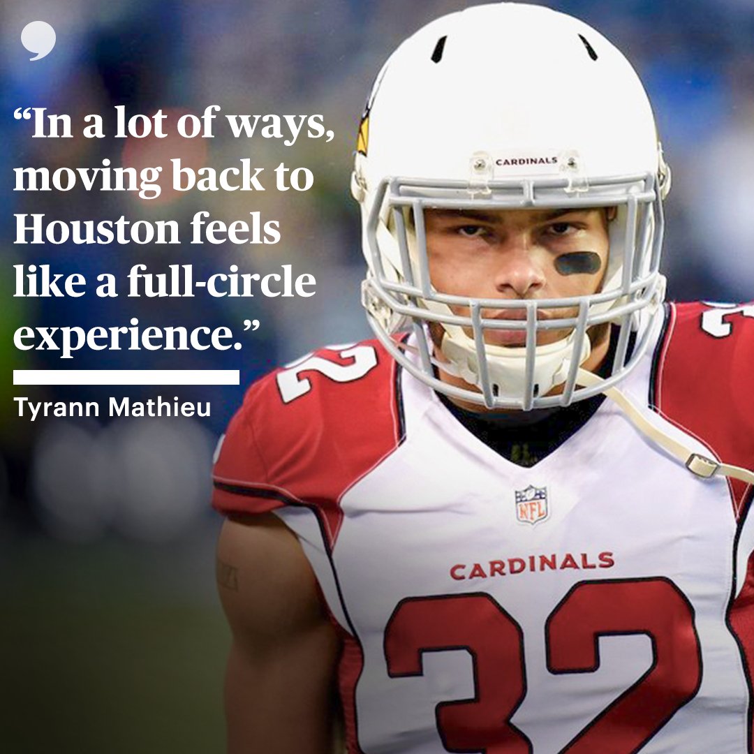 PlayersTribune's tweet photo. After hurricane Katrina, 13-year-old Tyrann Mathieu and his family lost everything and had to move to Houston. 

"What I’ll never forget is just how much the people in Houston embraced us."

Welcome back, @Mathieu_Era 
https://t.co/rUUsthZdMq https://t.co/byaAy52l6m