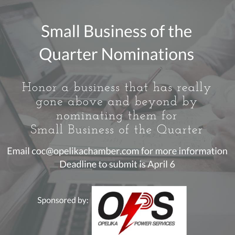 Tomorrow is the last day to submit nominees for Small Business of the Quarter!! Don't miss your chance to thank a small business for all their hard work! #beOpelika #myOpelika #OpelikaChambe