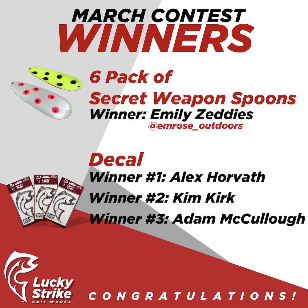 Congratulations to our contest winners! DM us to claim your prizes!! #luckystrikebaitworks #secretweaponspoons