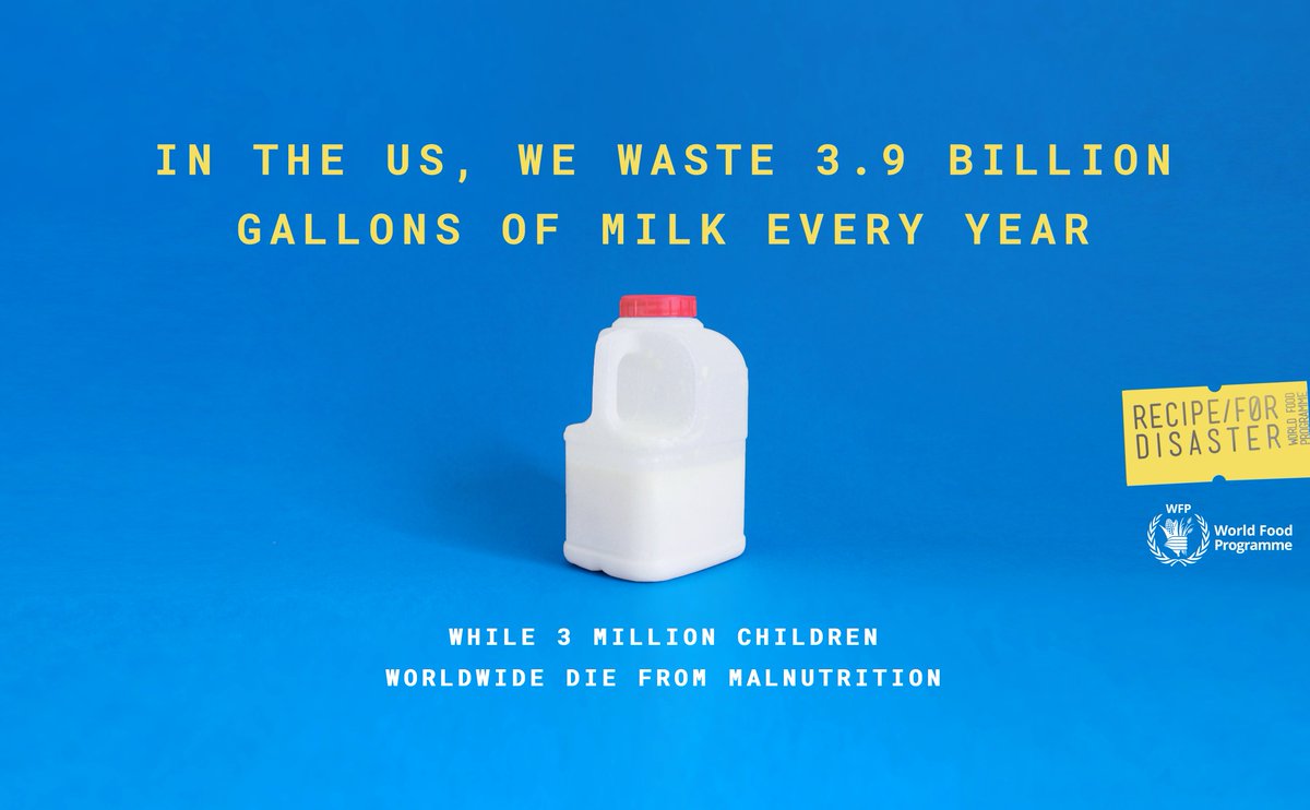 WFP's tweet image. In a world of abundance, children are starving. Food waste is a moral, financial and environmental issue. 
📲 Share your #RecipeForDisaster and stand against food waste. Here's how 👉 bit.ly/2GvQvpv