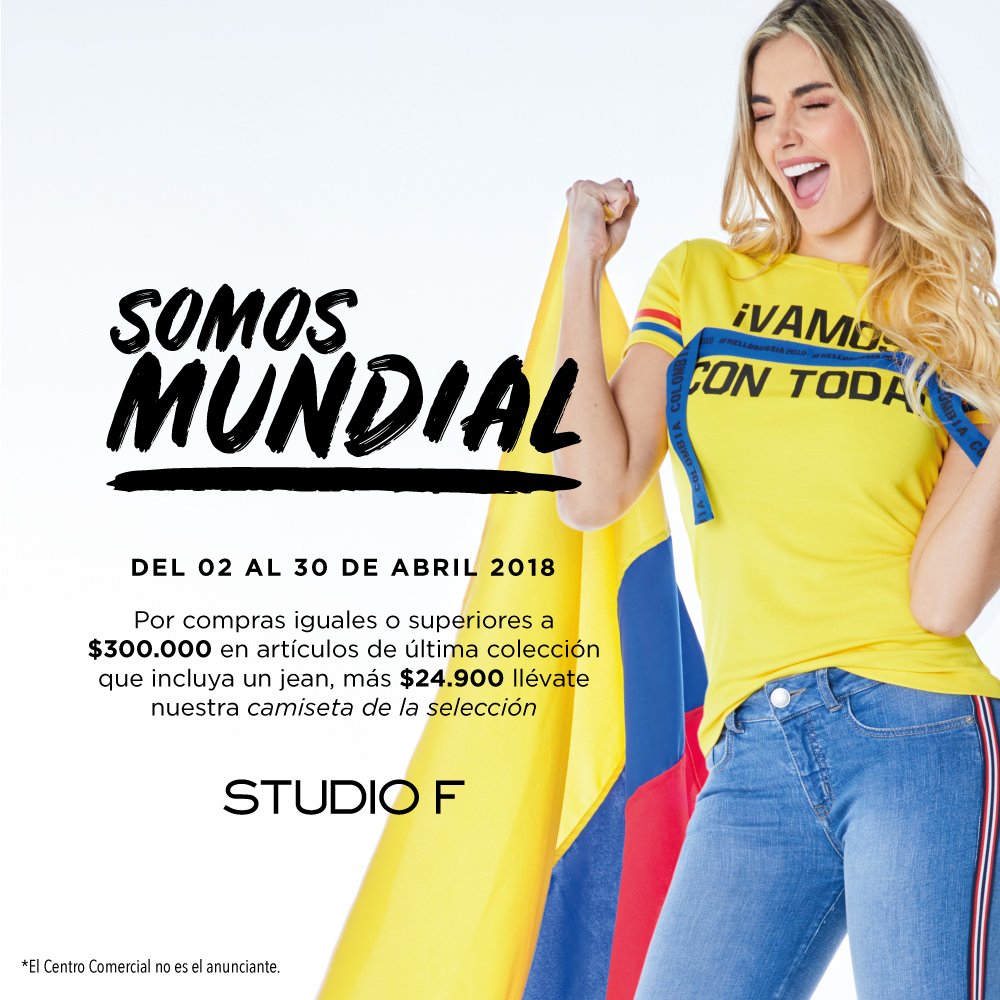 cccentromayor's tweet image. Por compras iguales o superiores a $300.000  en artículos de última colección  que  incluya  un Jean, más $24.900 llévate nuestra camisa de la selección. #StudioF 🇨🇴⚽

 Aplican condiciones y restricciones. Más info en @studiofcolombia