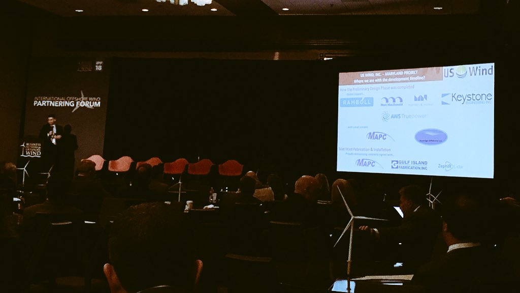 gmatthewdrew's tweet photo. Exec Project Director Francesco Onorio of @uswindinc announces contract awards , including Baltimore’s own @MAP_CORP   Congrats! @offshorewindus #IPF2018 https://t.co/KsE1oCjuYb