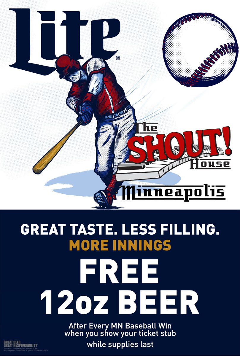 Alright Sports Fans! Twins Win is Back!!
If the Twins Win so do YOU!! 12oz beer to celebrate!
Open Early @ 5pm 
Pianos @ 7:30
So stop on by for some eats and libations!