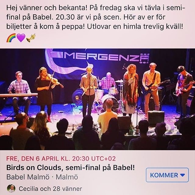 birds_clouds's tweet photo. Whoop whoop! Kom alla fina! Imorgon fredag kväll på @babelmalmo blir det rykande färsk indie pop. #indiemusic #malmö #birdsonclouds #indiepop #altpop #livemusik https://t.co/ZdMYFbDN1D