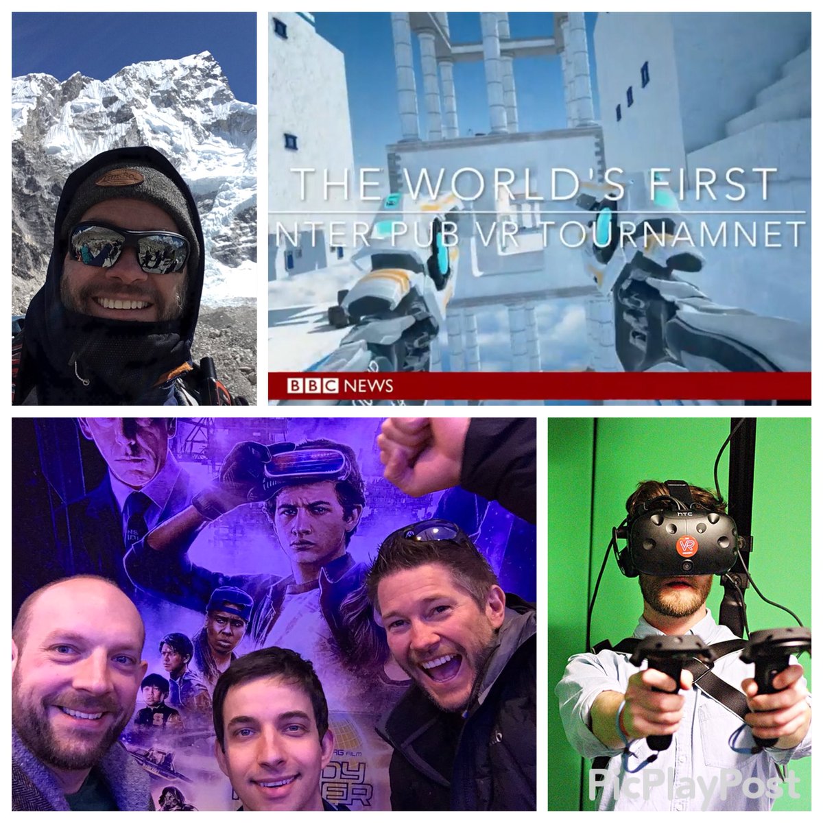 AntzNixon's tweet photo. What a week! 
.
Back from Everest Base Camp, interview with @MarcCieslak from @BBCClick and we ran the world’s first #multiplayer inter-#pubVR #esports #etournament 
.
Plus we saw @readyplayerone. 
.
Thanks to everyone who made my week #awesome.
.
#vr #gaming #thevrconcept https://t.co/lEvU5YWwfe