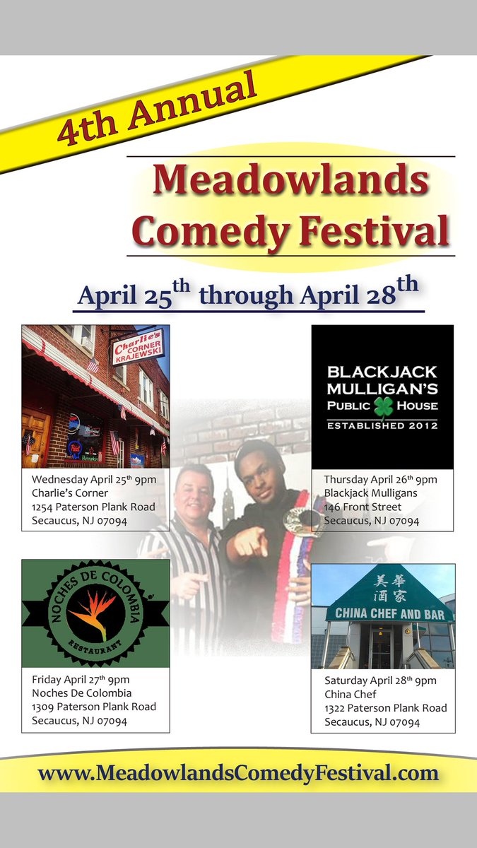 Josephloesner's tweet photo. 4th Annual Meadowlands Comedy Fest April 25th to 28th. Tix visit Meadowlandscomedyfestival. com
RSVP 201.893.9777 https://t.co/WnS5INzmqE