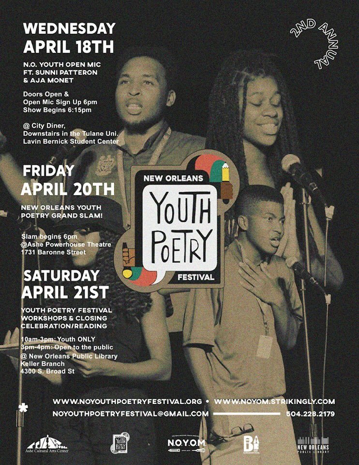 We’re less than 2 weeks away from the 2018 @noyouthpoetryfestival ! YOUNG PEOPLE! Did you know you’re can preregister for Saturday’s workshops and guarantee you get your first pick at bit.ly/noypf2018 ? Don’t wait, register now! #NOYOM #NOYPF #NOYouthOpenMic #NOYPF2018