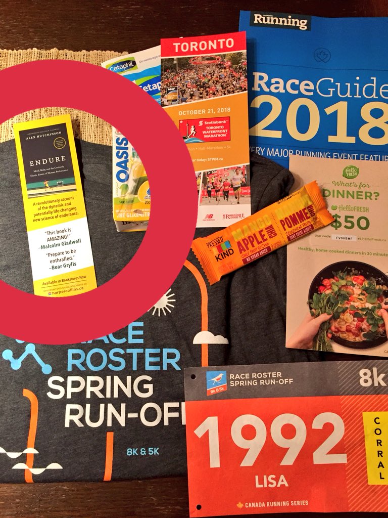LWinstanley13's tweet photo. Weekend ready. Be kind to us, Mother Nature! 
Also pumped to see a handy bookmark for ENDURE by @sweatscience in this kit. On bookshelves now folks!! @HarperCollinsCa @RaceRoster 
#momtime #runlikeananimal https://t.co/jNPa5HXkc8