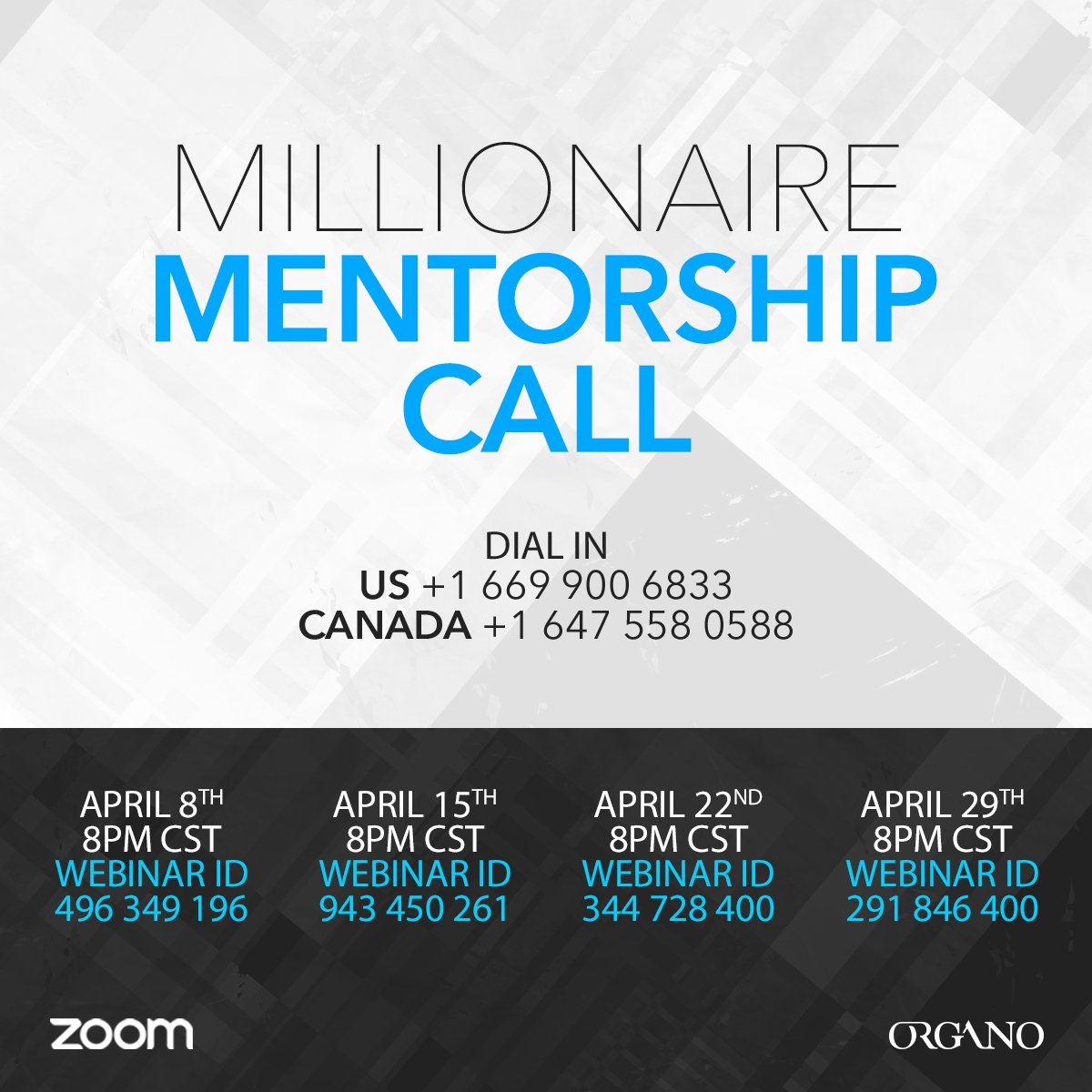 OrganoGold's tweet image. Don't miss out on our April Millionaire Mentorship Calls! Tune in every Sunday at 8pm CST and learn business advice from the best! #OGAcademy