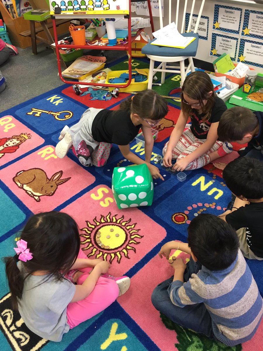 Leland1st's tweet photo. Playing race to a quarter to better understand coins and their values!! So awesome to see that Aha! moment when they realize having more coins doesn't mean having more money! #DCETrailblazers https://t.co/xoZvYcHY1G