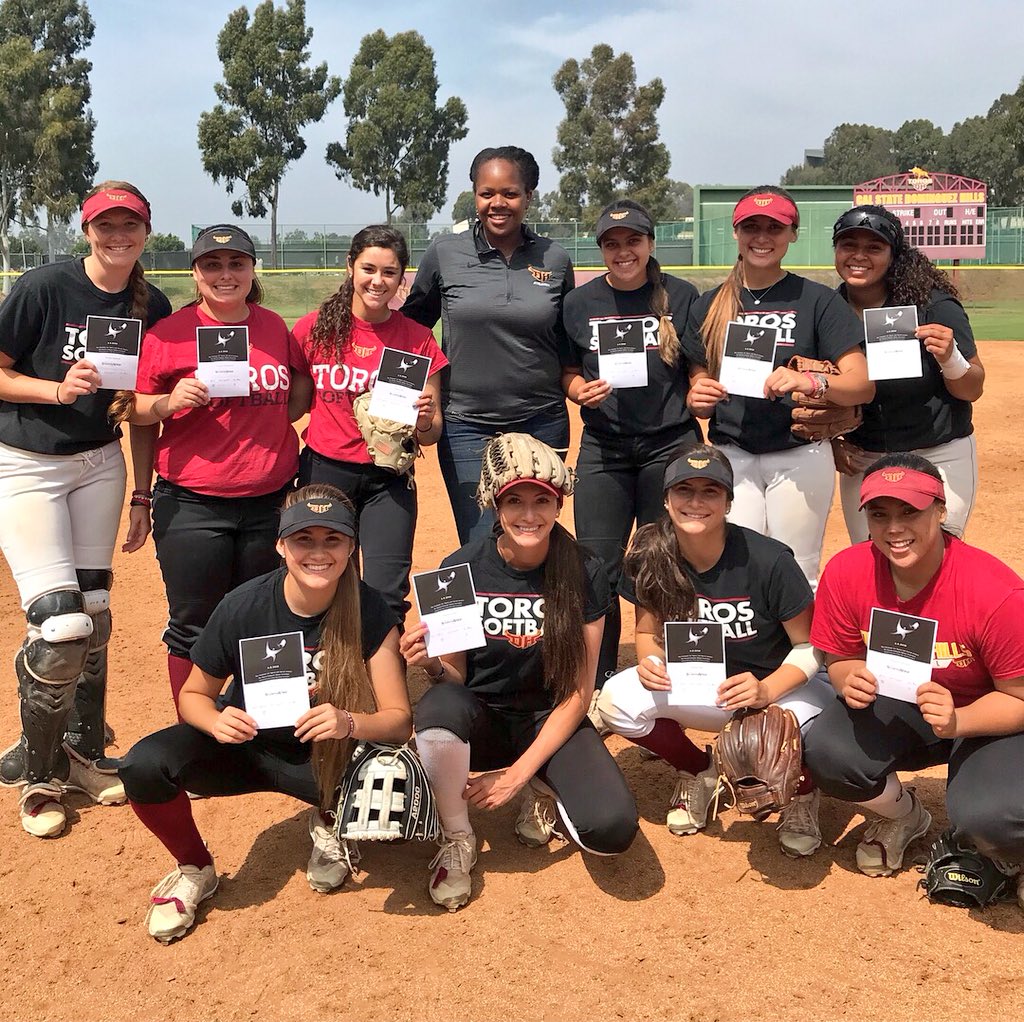 CSUDHsoftball's tweet photo. Celebrating National Student-Athlete Day with our Associate Athletic Director Jamie Purnell! #GoToros #TorosSB https://t.co/BLsduKLaYL