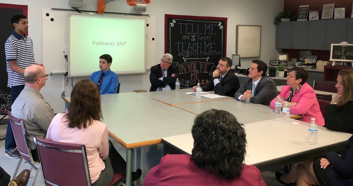 PADeptofEd's tweet photo. We visited @SASD_SAHS today and heard from students participating in @SASDinfo’s @path360 program, which helps prepare students for a 21st century workforce + become college and career ready. Keep up the great work, students! #SchoolsThatTeach https://t.co/YMXWruz3qc