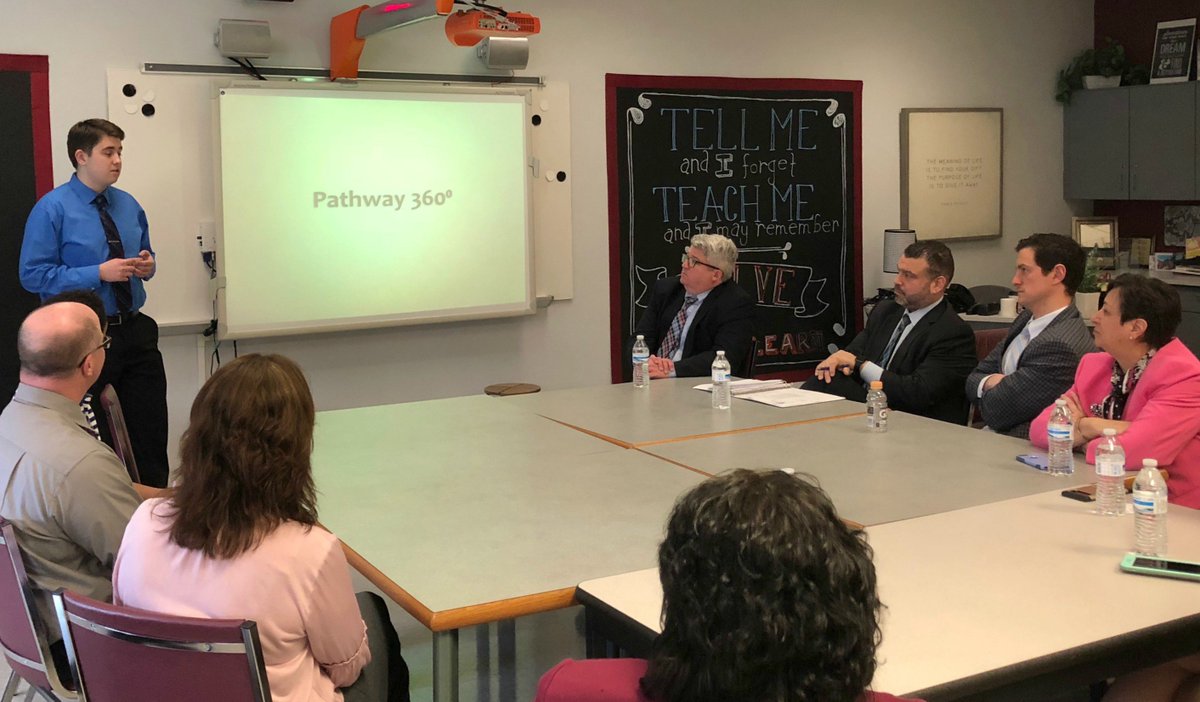 PADeptofEd's tweet photo. We visited @SASD_SAHS today and heard from students participating in @SASDinfo’s @path360 program, which helps prepare students for a 21st century workforce + become college and career ready. Keep up the great work, students! #SchoolsThatTeach https://t.co/YMXWruz3qc