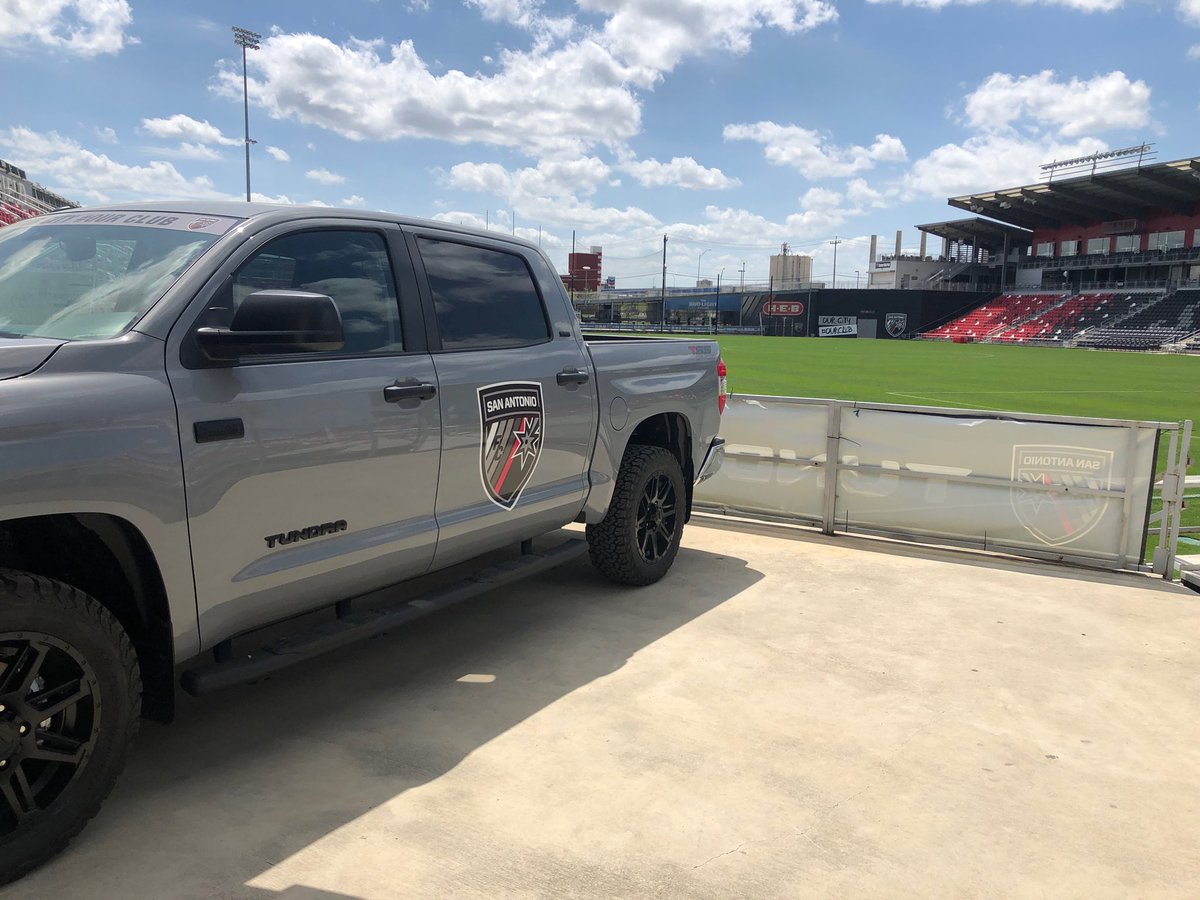 SanAntonioFC's tweet photo. Giveaway ⏰! RT for a chance to win four tickets in the @Toyota Tundra Tailgate area and a $100 concessions voucher for Saturday’s match! #OurClub https://t.co/Iofse6SG6M