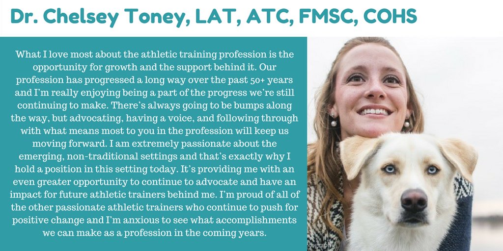 D3_MAATA's tweet photo. Check out our #FeatureFriday on Dr. Chelsey Toney (@chelsmtoney). She discusses what she loves most about the athletic training profession. #D3MAATA #WeHaveAmazingMembers https://t.co/5LqfF2kcto