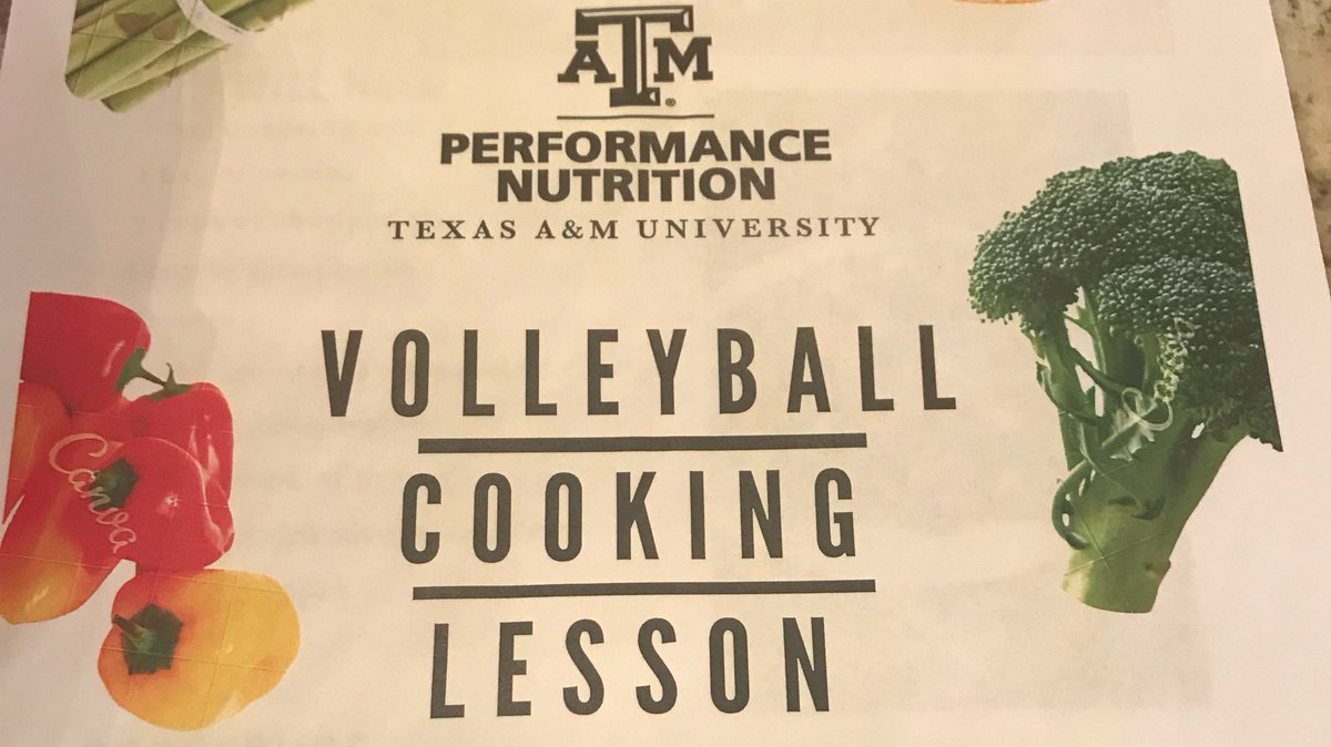 AggieVolleyball's tweet photo. #TBT way back to Monday when we had our team cooking class with @AggieNutrition. 🍽🥦🥗

#OwnIt #12thMan https://t.co/rKOAZkufm0