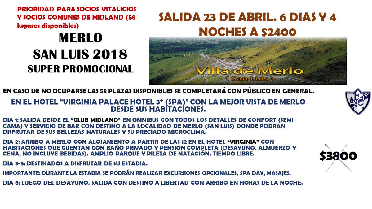 midlandriver's tweet photo. OPORTUNIDAD PARA VIAJAR A SAN LUIS ,anotate en @PrensaMidland , NO TE LO PODES PERDER !!! @sectorprensa @Luchoascenso @BenditSarmiento @MerloGob @merloconvos @midlanddigital https://t.co/XKFLPrqKvz