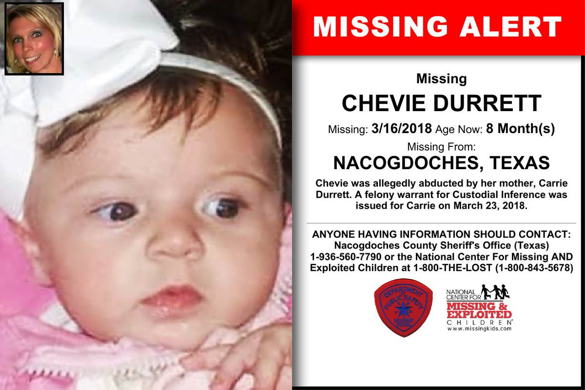 BetteH9's tweet photo. #GlobalGoodEmi @EmiforLove #GlobalGoodEmiFIND #ChevieDurrett #Missing #Baby #Endagered #Child If U have information Call 911 or 800-THE-LOST or #Nacogdoches County Sheriff 936-560-7790 #Urgent #Help #Find #Chevie & #CarrieDurrett #DoTheRightThing Chevie needs 2 B brought 2 safety https://t.co/UqdOTxJWav