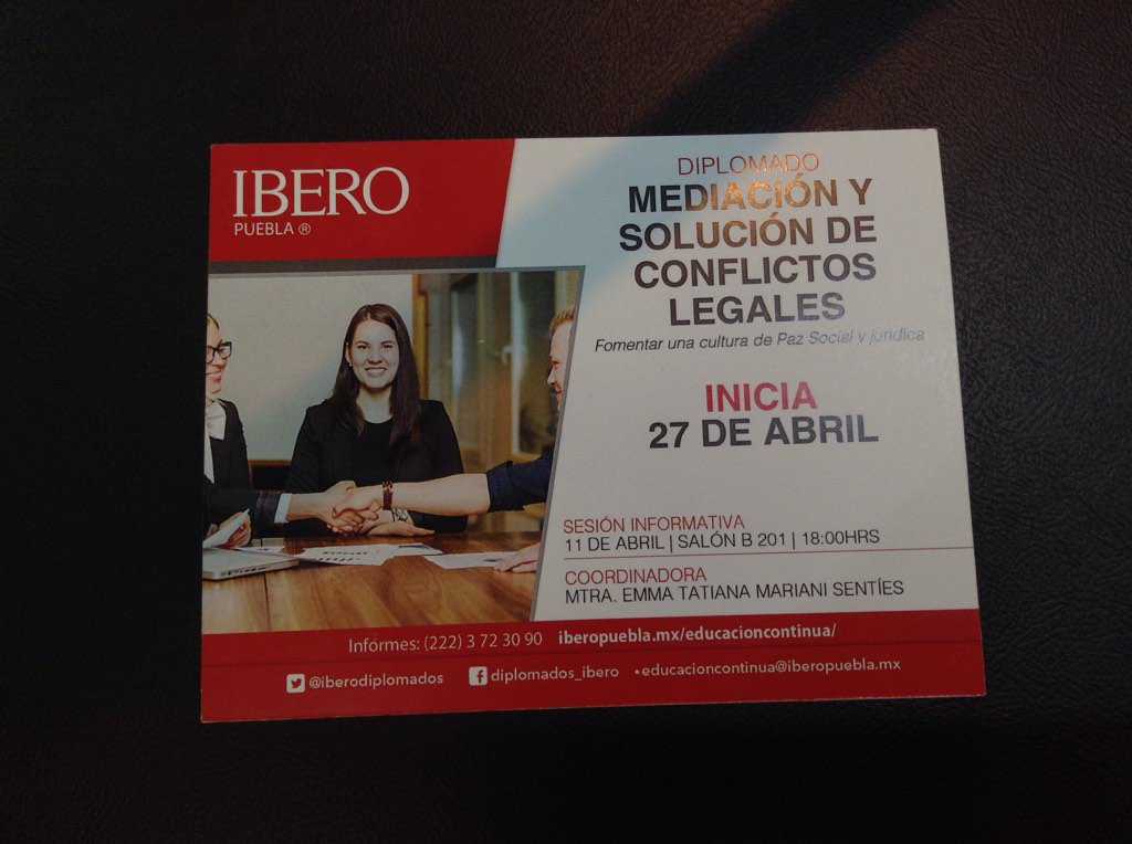 alertaenlacd's tweet photo. El Mediador debe estar preparado y para ello invita la Mtra. Mariani a un Diplomado en Mediación @iberodiplomados https://t.co/6BLsis8gzM