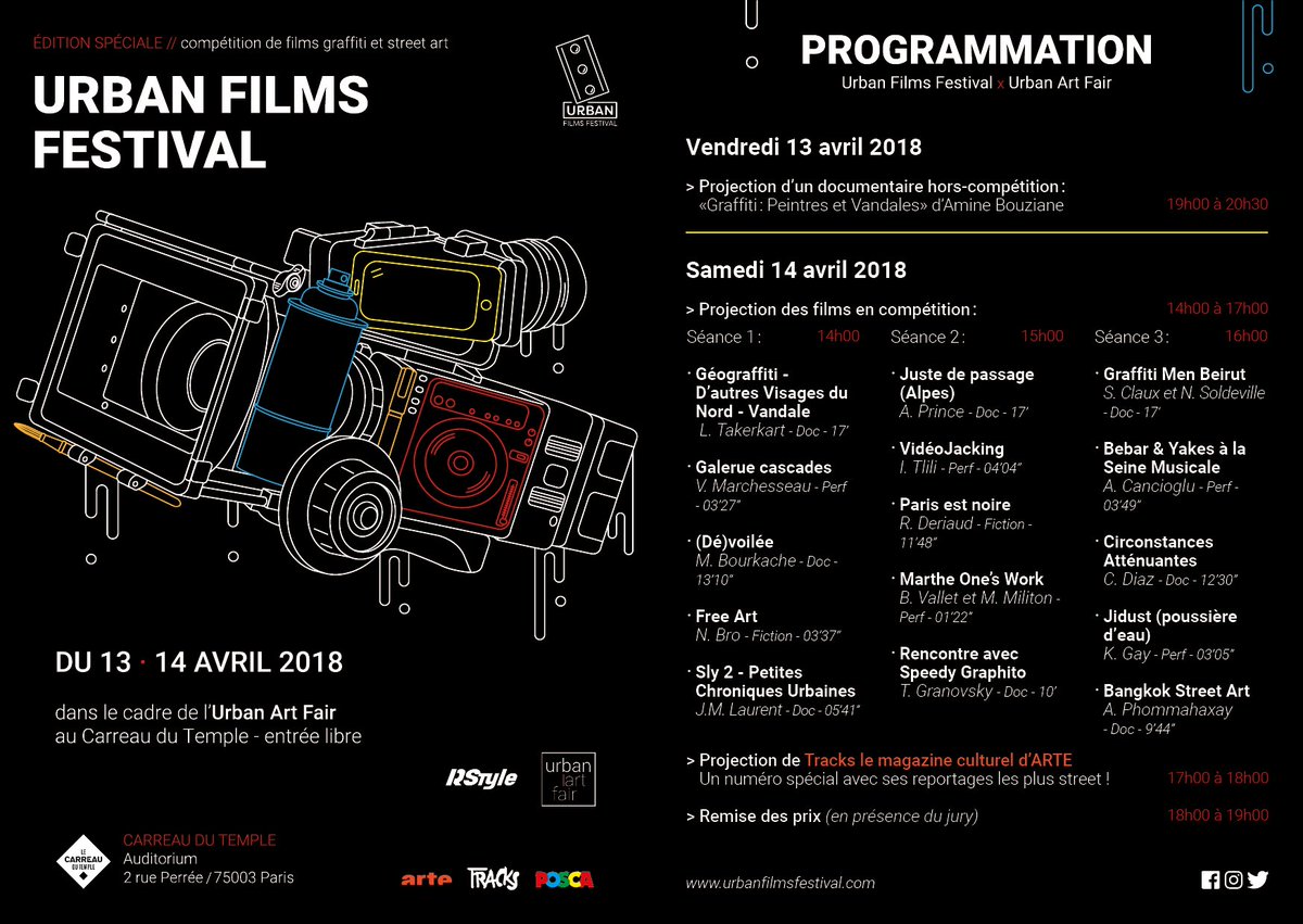 UFFPARIS's tweet photo. En collaboration avec @urbanartfair au @CarreauDuTemple / édition spéciale street art et graffiti les 13 et 14 avril 2018 // entrée libre #uff2018 #FilmFestival #paris https://t.co/n92loChGn4