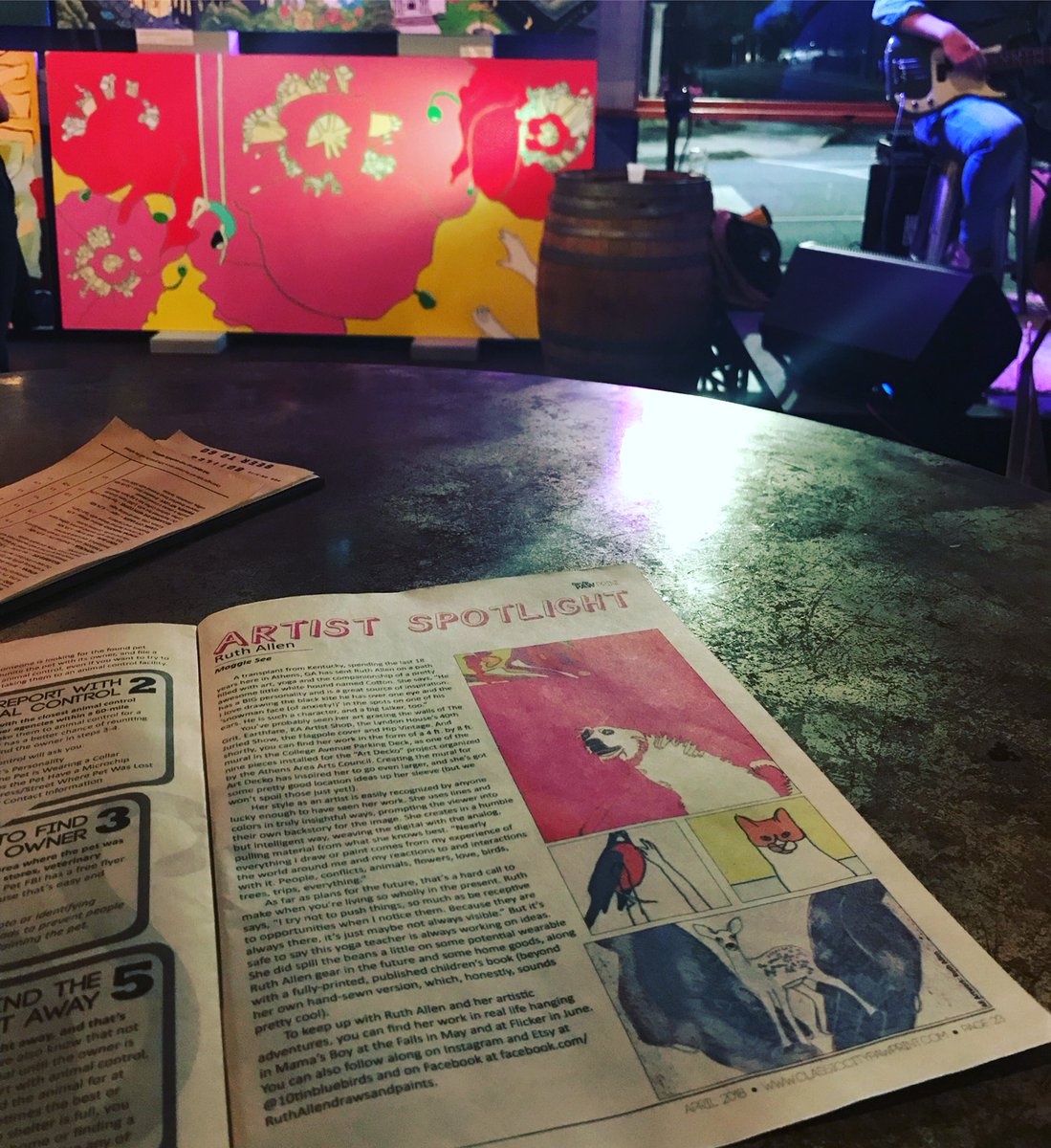 ccpawprint's tweet photo. When you’re sitting at @creaturebeer reading #classiccitypawprint’s latest #artistspotlight and look up to see more of the artist’s work! #artdecko #AthensGA https://t.co/zxSLUsGiWX