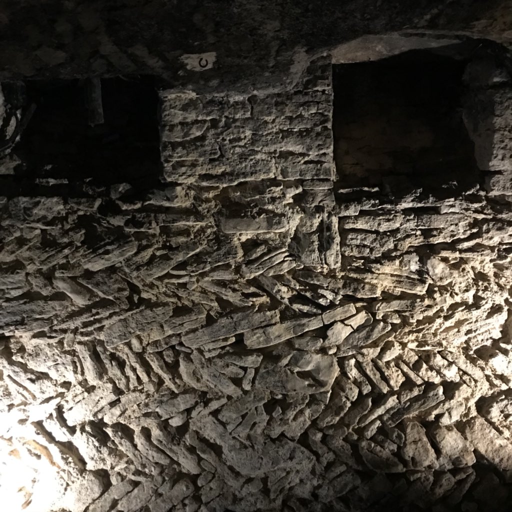 Tasting with Frédéric Drouhin in the old cellars in Beaune. This Roman construction displays herringbone-style stonework. #Burgundy
