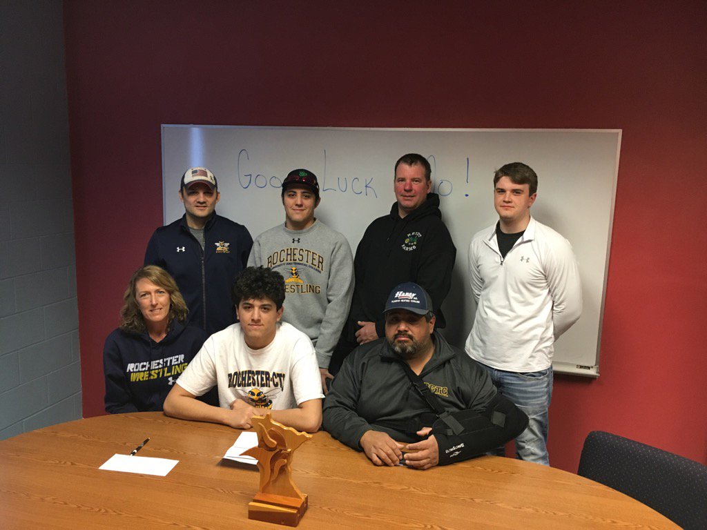 HHSVikings's tweet photo. Congrats to Morgen Moreno, who signed his letter of intent to wrestle at RCTC next year. https://t.co/j6HCgEjMZt