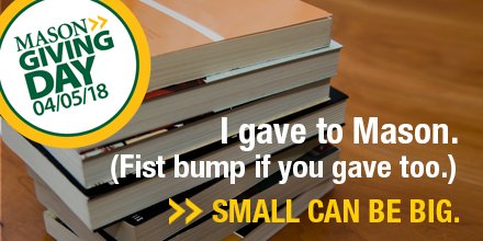 gmu96grad's tweet photo. Today I supported @MasonCHHS Social Work, @gmugreenmachine and @MasonULife. #Give2Mason https://t.co/WaKKZg3b7w theres is still over 5 hours left to give. #SmallCanBeBig https://t.co/zpgc3yUUgU
