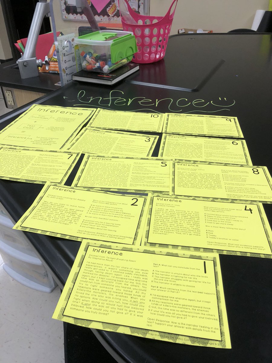 msthomasccps's tweet photo. Today, 7th graders @CypressPalm used excerpts from #YALit to practice reading skills like #inferencing, #drawingconclusions, #identifyingmainidea, #recognizingcharactertraits, #usingcontextclues, & #analyzingpurpose. #taskcards #centerbasedlearning #highinteresttexts #funwithFSA https://t.co/VsjNE9emfs