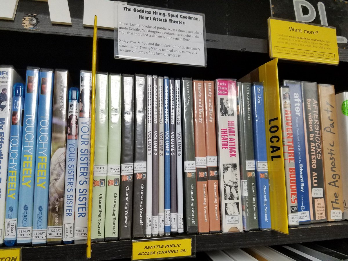 stillserious's tweet photo. @BrodyismeFriend This is the small section of shelf space at Scarecrow Video I mentioned that is dedicated to the 1990's heyday of Seattle public access cable TV. #beforeYouTube #YouTube https://t.co/3S5EfpFP4U