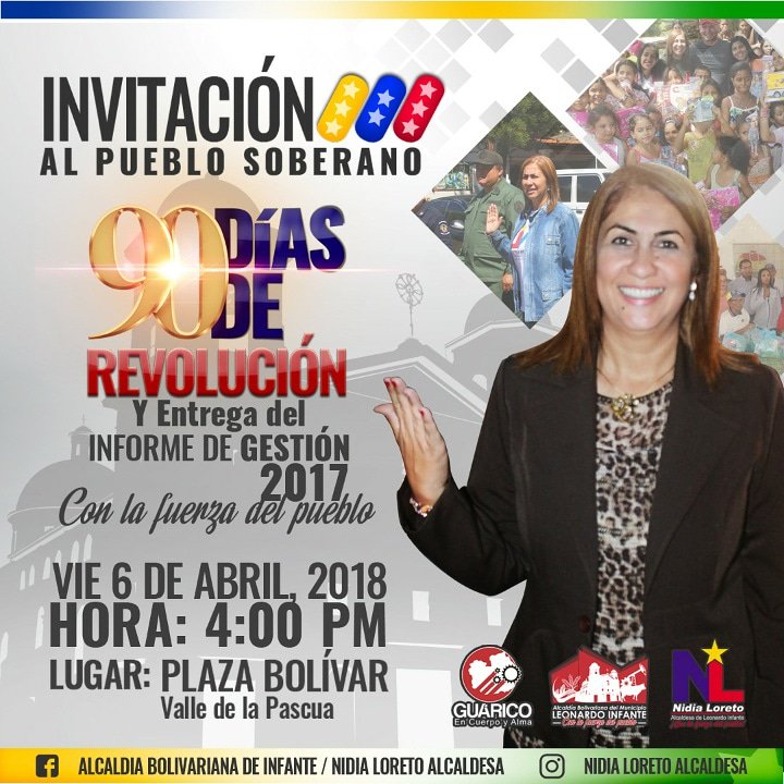 Mañana estaré entregando memoria y cuenta de nuestros primeros días de gestión, acompáñanos en la Plaza Bolívar de Valle de la Pascua a partir de las 4:00 p.m. #NidiaLoreto #ValleDeLaPascua  #EnCuerpoYAlma