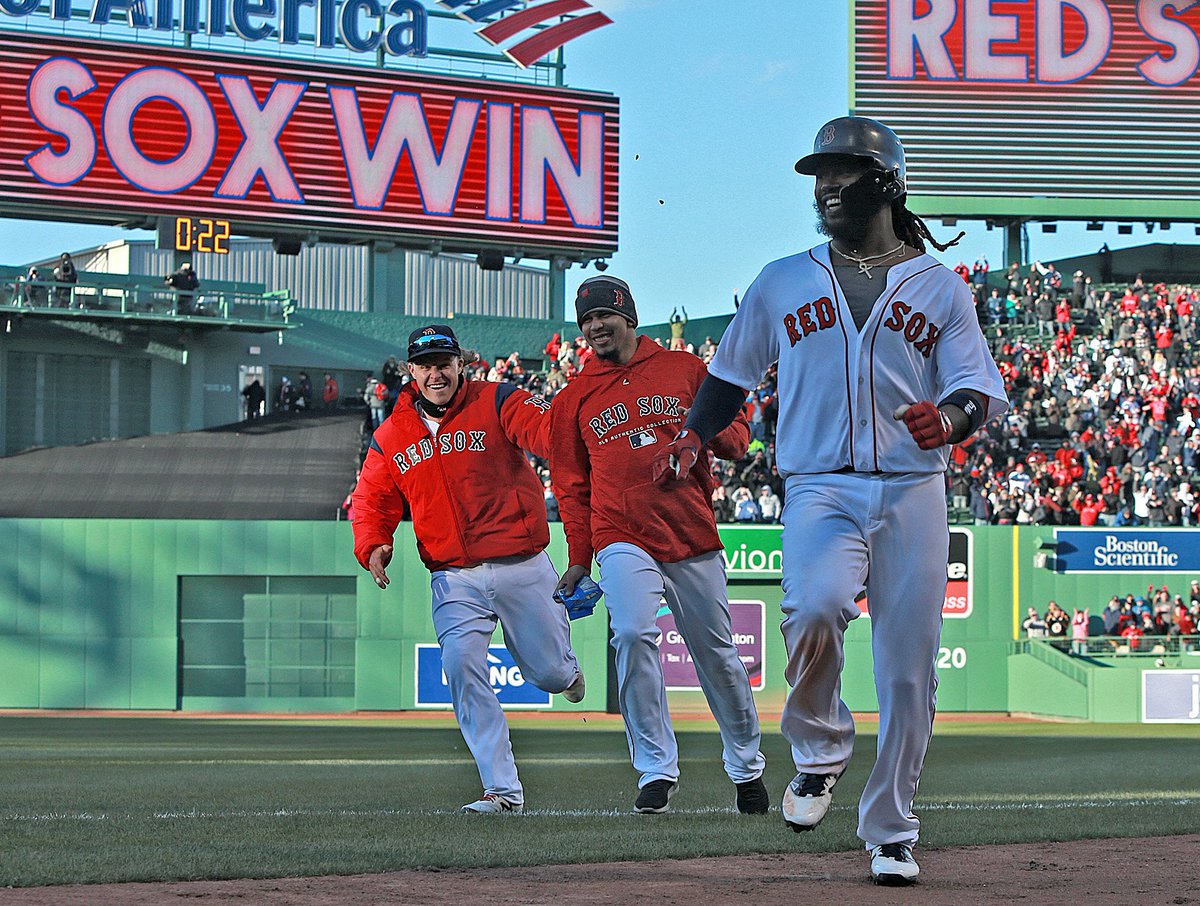 BosHeraldPhoto's tweet image. Boston #redsox win home opener @fenwaypark 3-2 in 12 innings over TampaBay #rays #hanleyramirez  with winning hit. All coverage @bostonherald @stonephoto @newspixevans @nancylanephotos ...see galleries..