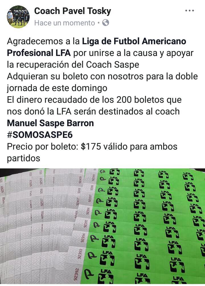 kytos29's tweet photo. Muchas Gracias @LFAmex por unirse a la causa y apoyar a @Coachsaspe #SOMOSASPE6 🏈🙌🏾👊🏾🧔🏻
Los interesados ir directamente a las oficinas de FBA CU con @kytos29 después de las 11:00am https://t.co/v01S2DJwYw