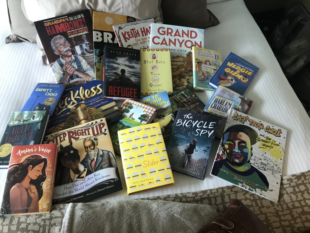 RCESLibrary's tweet image. Grand prize at the Bluebonnet luncheon...an autographed set of next year’s books!  I won!