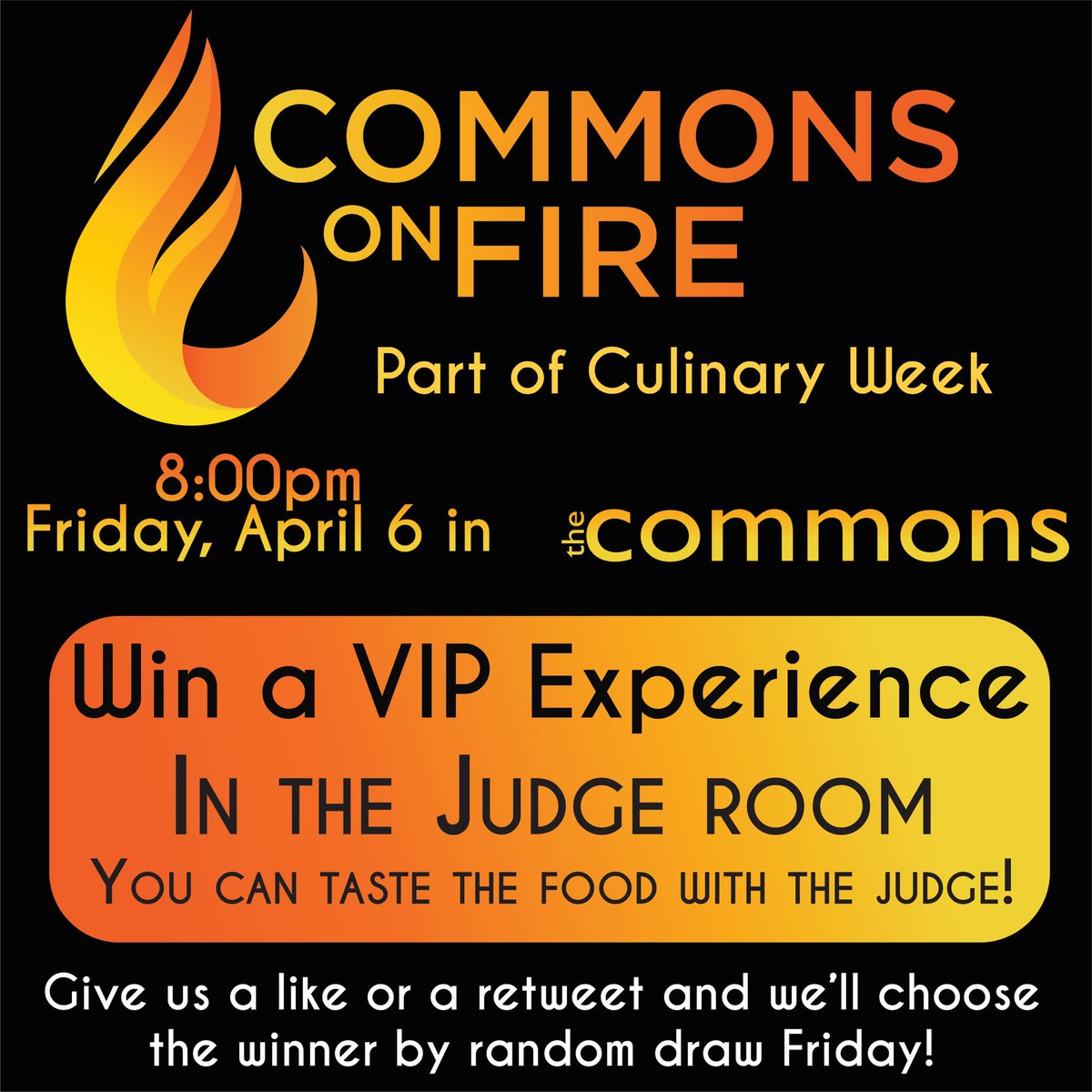 pludining's tweet photo. Be one of two lucky people to be in the judge room during Commons on Fire! You see the judging process and taste all six of the starter and entree plates! #culinaryweek https://t.co/5S49sjkfkp