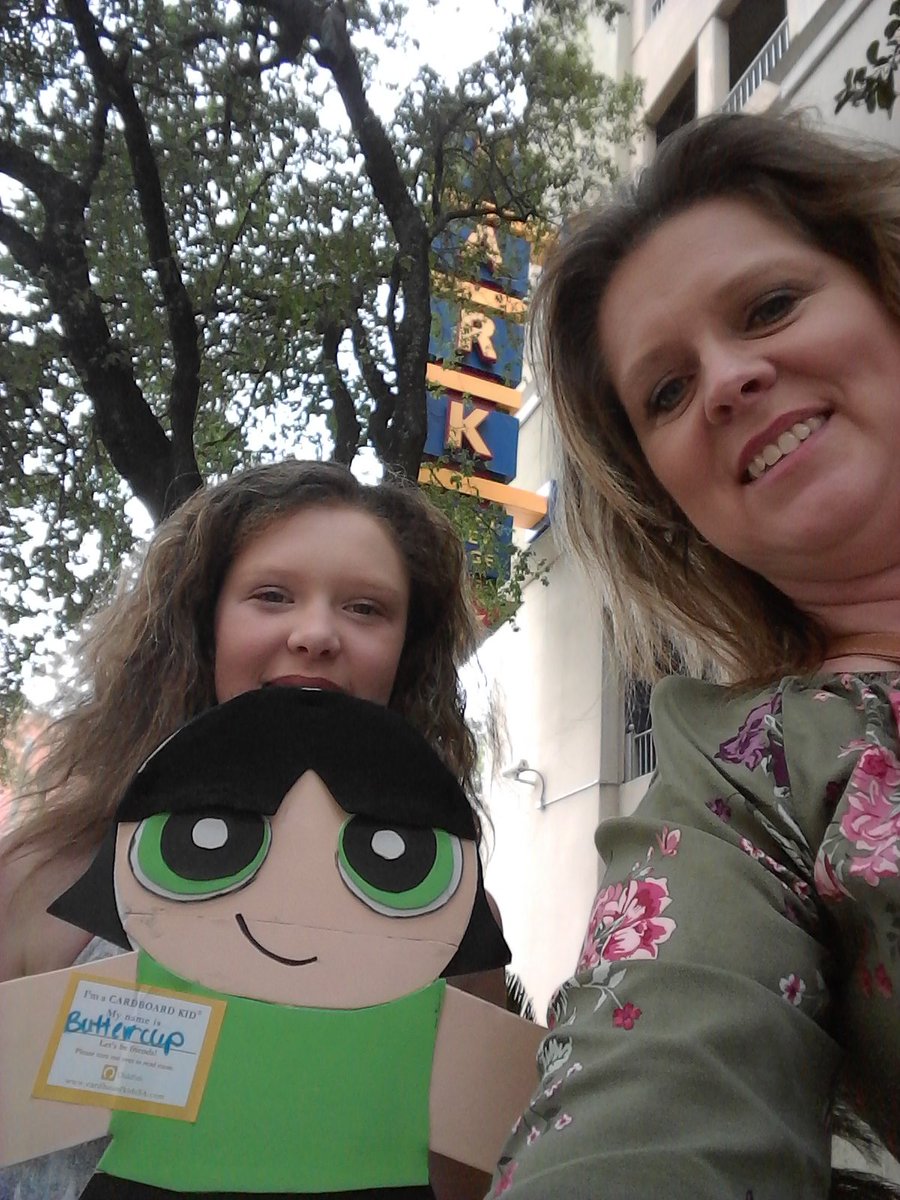Buttercup was peeking out of a tree! So glad we stopped to check these card board kids out. #cardboardkidsSA