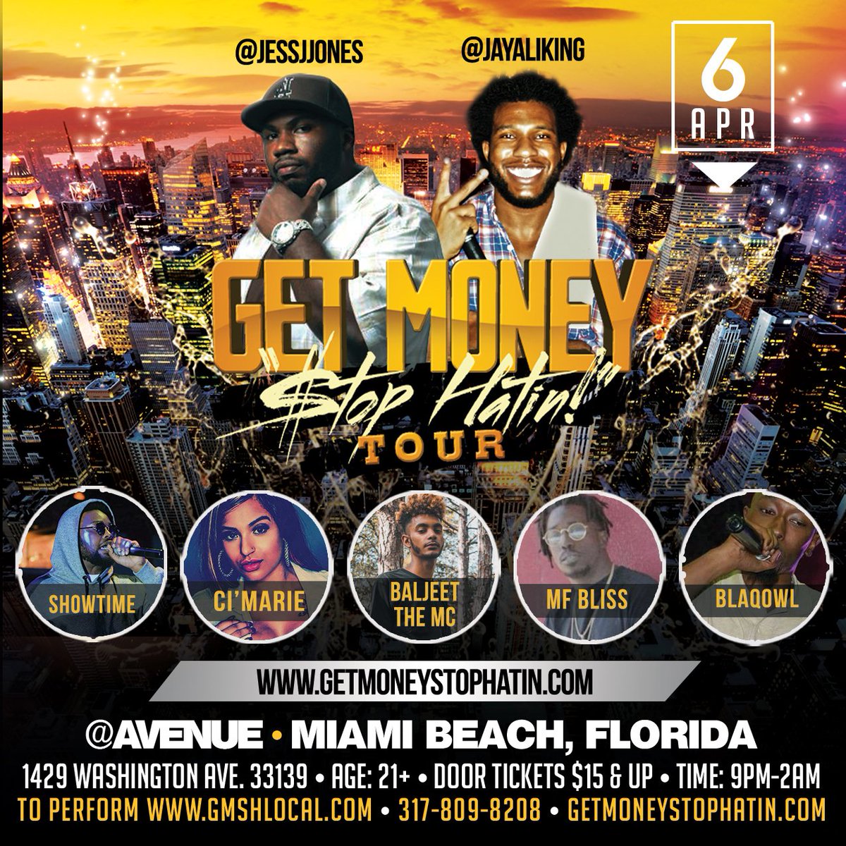 GMSHTOUR's tweet photo. @JessJJones &amp; @JayaliKing presents the 10th Annual #GMSHTour at Avenue in South Beach this Friday, April 6th. If you in the area, pull up and support. Hit 317-809-8208 or https://t.co/0Sa5E2pUgv for Tix &amp; Info. #GMSH #MIA #Miami #DadeCounty #MiamiBeach #SouthBeach #Florida https://t.co/hroCdyBOTl