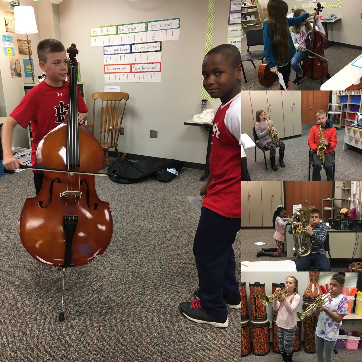 MrsJRoseVergara's tweet photo. A little sneak peek into the music room during 5th grade. Instrument petting zoo week! @MapleGroveElem https://t.co/6Tzn3fVjGd