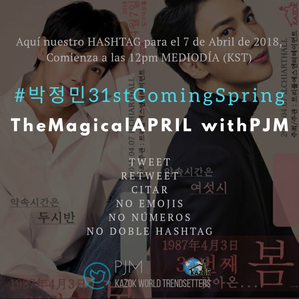 SS501xTS's tweet photo. Kazok &amp; Triples S will use this hashtag on April 7 for the #박정민 's come back to korean stage with "31st Coming Spring Concert" 👍🏻

Kazok &amp; Triples S, usarán este hashtag el 7 de Abril por el regreso de #박정민 al los escenarios coreanos con "31st Coming Spring Concert" 👏🏻 https://t.co/VKYYMmUZ10