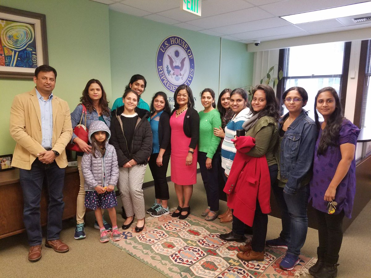 Thank you Hon .<a href="/RepJayapal/">Rep. Pramila Jayapal</a> for meeting your constituents and listening to the issues and challenges faced by these skilled legal immigrant spouses who will lose work permit anyday now per .<a href="/DHSgov/">Homeland Security</a> plans. We look forward to your leadership n support to #SaveH4EAD .<a href="/LIFECoreUSA/">LIFE CORE</a>