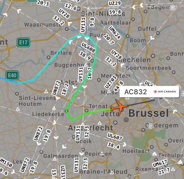 ivanconinx's tweet photo. When ATC switches active runway for landings during your approach...#aircanada #brusselsairport #ac832 https://t.co/rPCnUskSzE