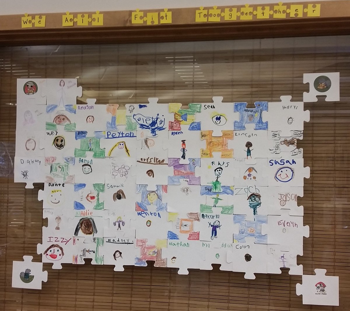 CentreCoLibrary's tweet photo. Children at our Centre Hall Branch Library compiled awesome this puzzle of self-portraits under the heading “We all fit together” to celebrate the visit with author @ZachariahOHora tomorrow! #MomoPromo #PAOneBook https://t.co/cwWs10JJZf