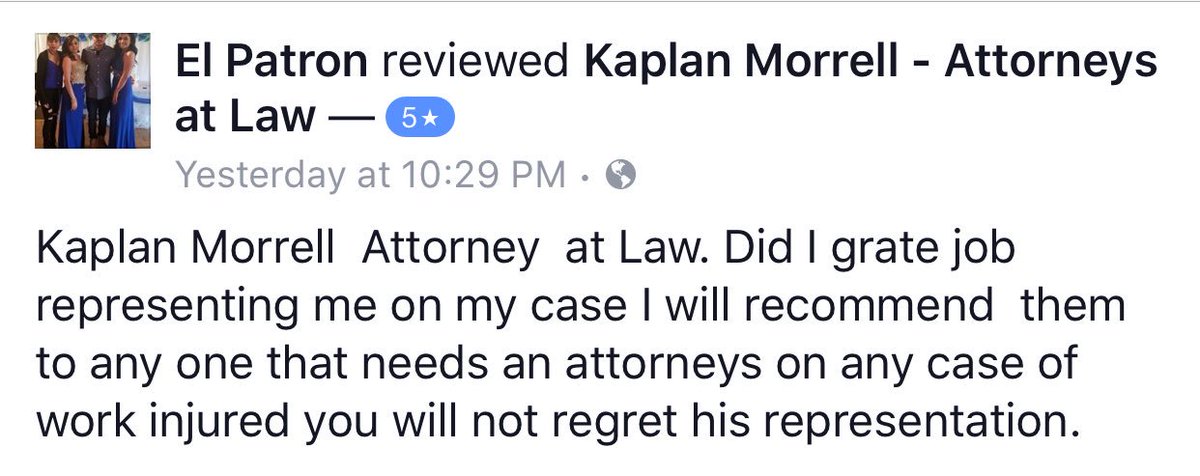 denverworkcomp's tweet image. We are always happy to hear our clients have had a great experience with our Denver workers’ compensation attorneys! Check out more testimonials: kaplanmorrell.com/denver-workers…
#workinghardforourclients #workerscomp #attorneys #denver #greeley