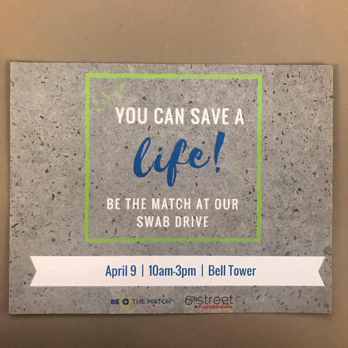BeTheMatchBiola's tweet photo. Mark your calendars for THIS MONDAY to come save a life! Bell Tower. 10-3. We hope to see you there! 💙💚
.
.
.
.
.
#thursday #thursdaymotivation #bethematch #lemonsforleukemia #cancer #cancerawareness #cancersupport #beatcancer #savealife #swab #prssa #biola #pr #seeyouthere https://t.co/WCnSc4eFSP