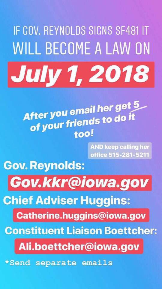 HeartOfIowaDSA's tweet photo. Yesterday was the anniversary of MLK’s death & the Iowa Senate commemorated it by passing SF481, a blatantly racist bill that allows ICE (an org founded on white supremacy) to have the run of our state. Now, it’s sitting on @IAGovernor’s desk & she’s shut down her phone line. https://t.co/k46EJd3XFD