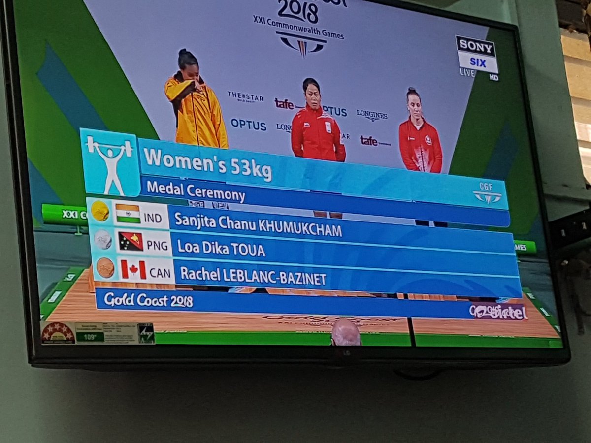 phdsharma's tweet photo. Congratulations 💐💐💐
 #Sanjita_Chanu 
Brings Home India’s Second #Gold 
#CWG 2018 . Proud moment for #Manipur #India. @narendramodi @ioaindia @nheptulla @NBirenSingh @KipgenNemcha @LetpaoHaokip https://t.co/bcMESqqRQL