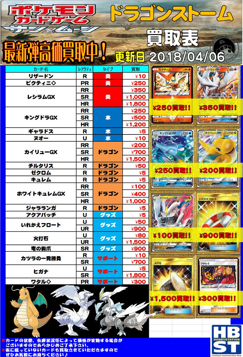 Twitter पर ホビーステーション横須賀中央店 ポケモンカード ドラゴンストーム 買取表です ビクティニ 250 レシラム Sr 1 000 キングドラ Sr 500 カイリュー Sr 700 買取お待ちしてます ポケカ Twitter पर ホビーステーション横須賀中央店 ポケモンカード ドラゴンストーム 買取表です ビクティニ 250 レシラム Sr 1 000 キングドラ Sr 500 カイリュー Sr 700 買取お待ちしてます ポケカ